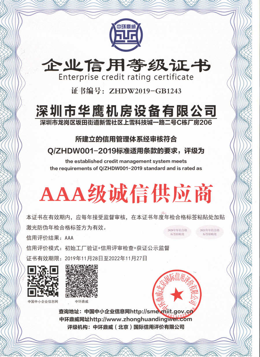 華鷹誠信供應商證書